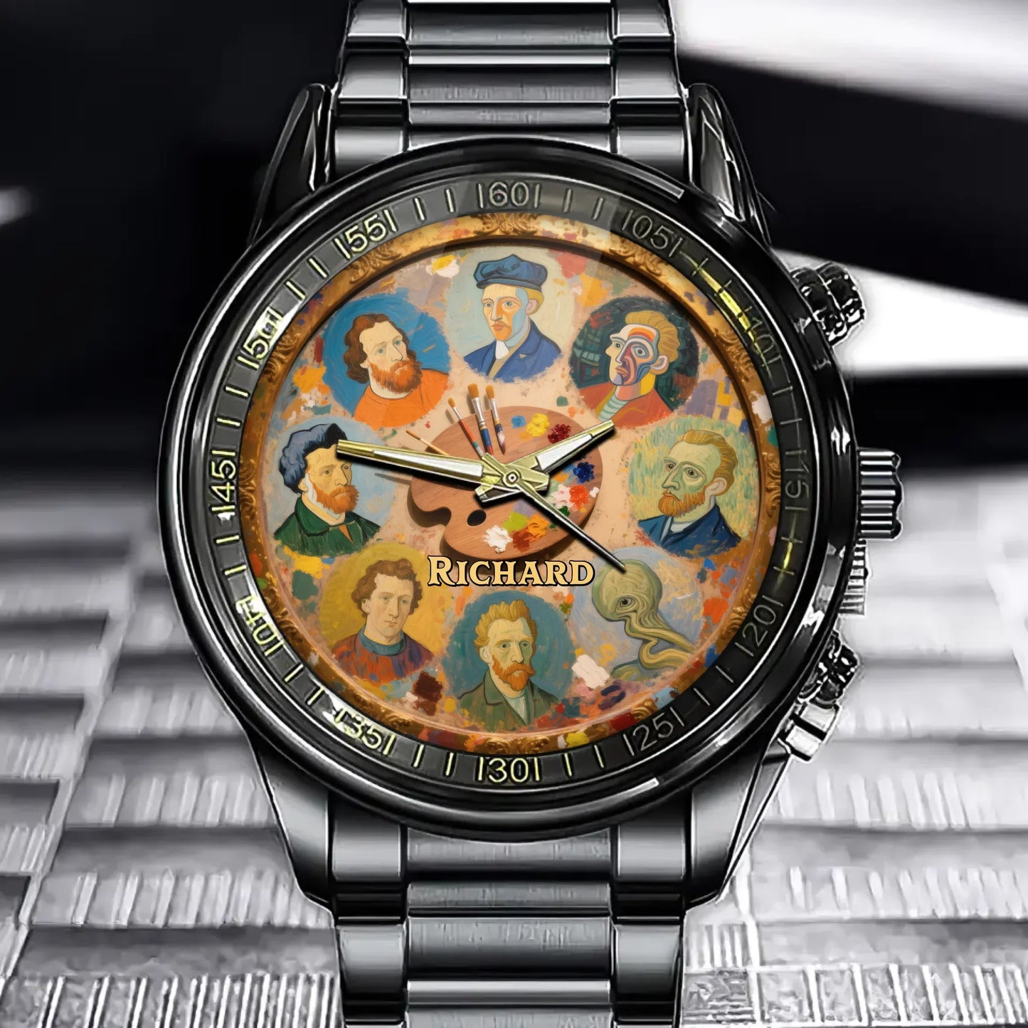 Customizable Painter's Palette Watch - A Creative Canvas with Your Name